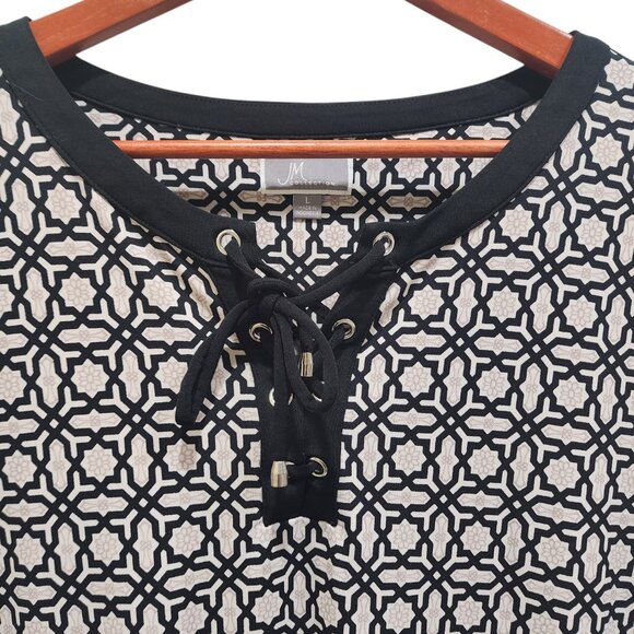 JM Collection Lace-Up Printed Tunic Top Women’s Large Boho Style Black Pink - Picture 6 of 14